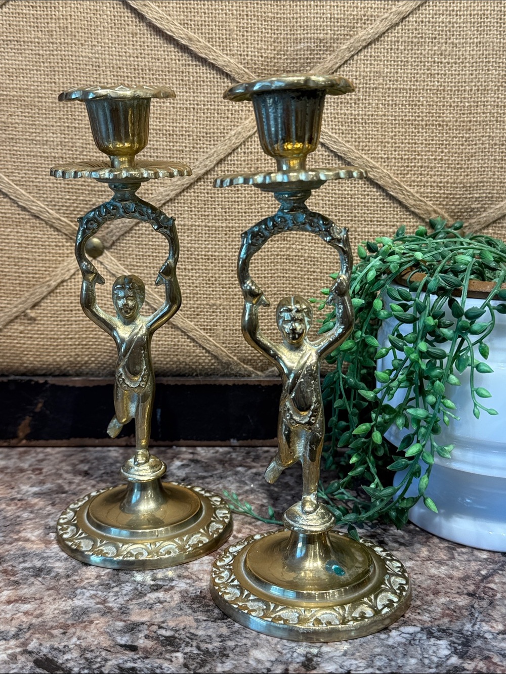 Brass Cherub Candle Holders - Set of 2
